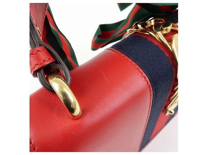 Borsa a tracolla in pelle GUCCI Sylvie Sherry Fiocco Rosso Rosso 421882 - vista 14