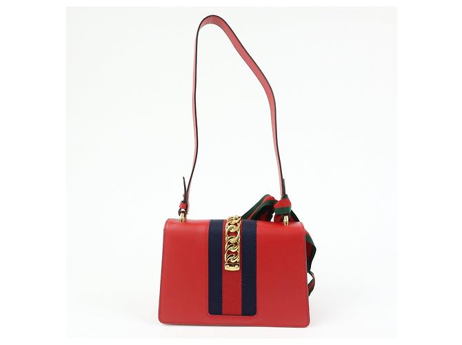 Borsa a tracolla in pelle GUCCI Sylvie Sherry Fiocco Rosso Rosso 421882 - vista 2