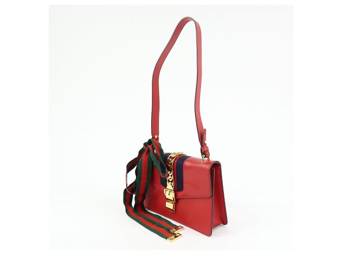 Borsa a tracolla in pelle GUCCI Sylvie Sherry Fiocco Rosso Rosso 421882 - vista 3