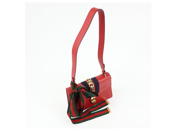 Borsa a tracolla in pelle GUCCI Sylvie Sherry Fiocco Rosso Rosso 421882 - vista 4