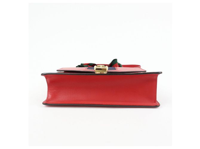 Borsa a tracolla in pelle GUCCI Sylvie Sherry Fiocco Rosso Rosso 421882 - vista 5