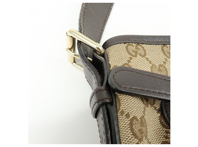 Borsa a tracolla GUCCI GG Canvas Leather Beige Dark Brown 388930 - vista 10