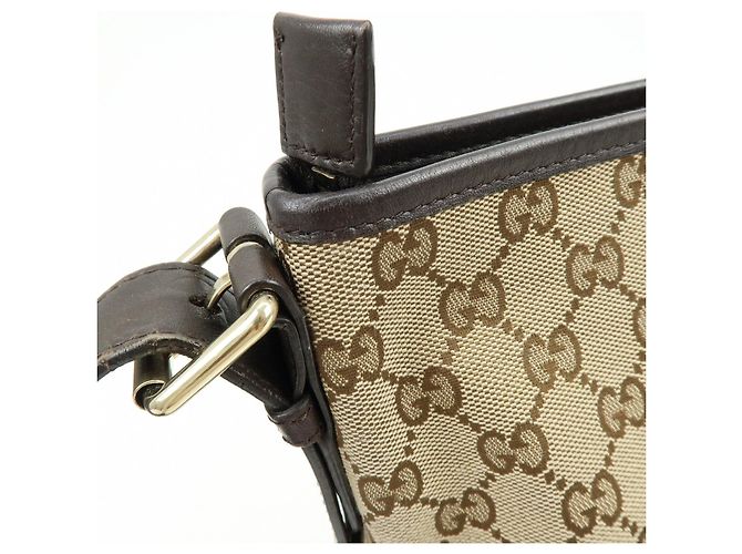 Borsa a tracolla GUCCI GG Canvas Leather Beige Dark Brown 388930 - vista 16