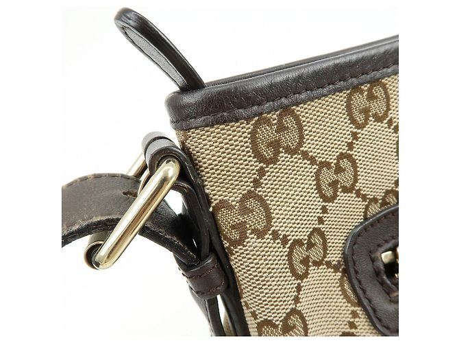 Borsa a tracolla GUCCI GG Canvas Leather Beige Dark Brown 388930 - vista 17