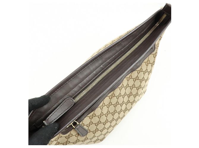 Borsa a tracolla GUCCI GG Canvas Leather Beige Dark Brown 388930 - vista 19