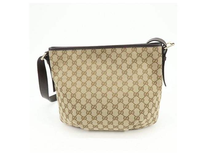 Borsa a tracolla GUCCI GG Canvas Leather Beige Dark Brown 388930 - vista 2