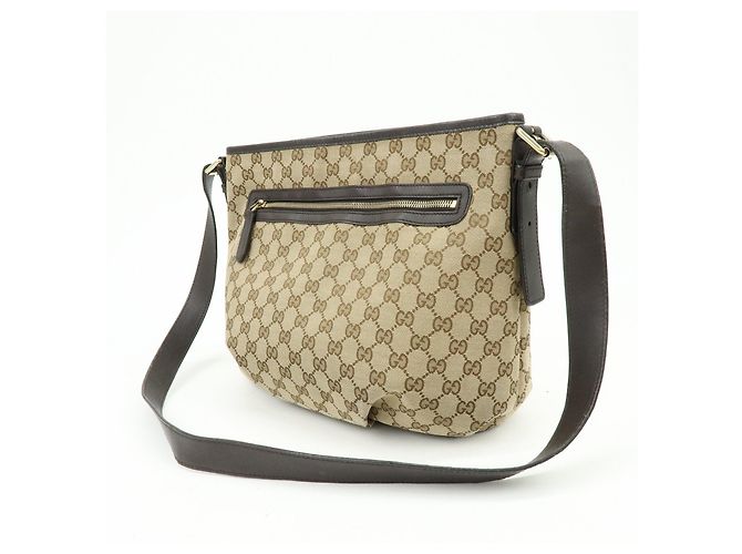 Borsa a tracolla GUCCI GG Canvas Leather Beige Dark Brown 388930 - vista 3