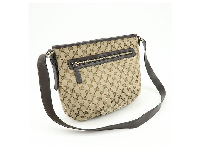 Borsa a tracolla GUCCI GG Canvas Leather Beige Dark Brown 388930 - vista 4