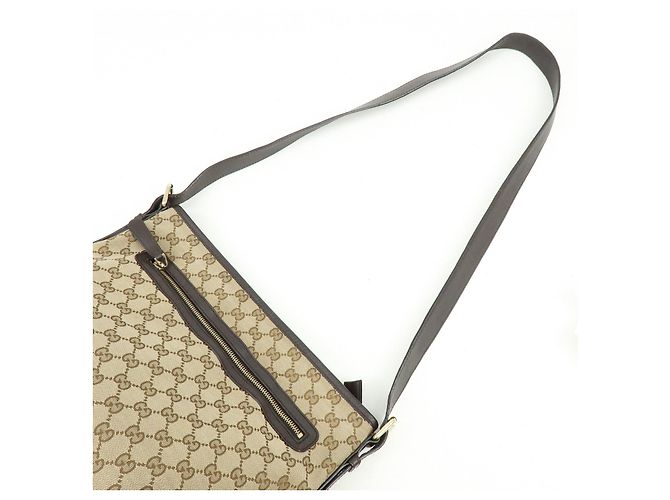 Borsa a tracolla GUCCI GG Canvas Leather Beige Dark Brown 388930 - vista 6