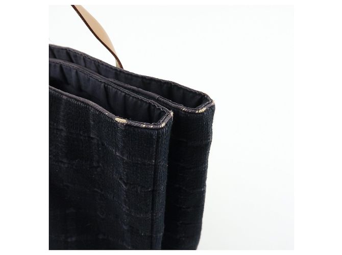 Hermès HERMES Amedaba Cabas de Poche Borsa Tote in Tela di Cotone e Pelle Nera - vista 12