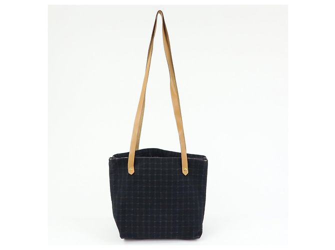 Hermès HERMES Amedaba Cabas de Poche Borsa Tote in Tela di Cotone e Pelle Nera - vista 2