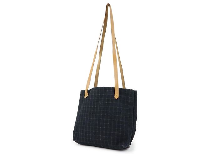 Hermès HERMES Amedaba Cabas de Poche Borsa Tote in Tela di Cotone e Pelle Nera - vista 3