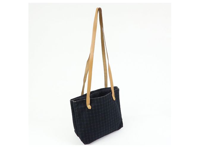 Hermès HERMES Amedaba Cabas de Poche Borsa Tote in Tela di Cotone e Pelle Nera - vista 4