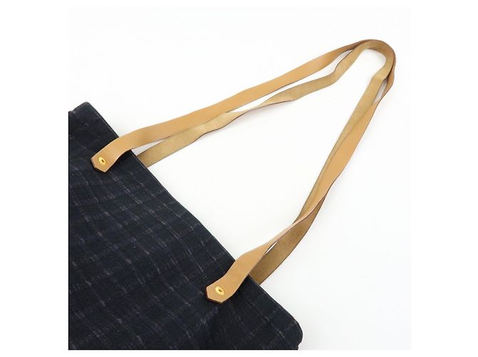 Hermès HERMES Amedaba Cabas de Poche Borsa Tote in Tela di Cotone e Pelle Nera - vista 6