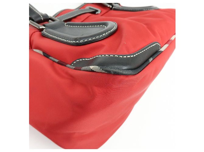 Borsa Tote BURBERRY Blue Label Nova Plaid in nylon e pelle Rosso Nero - vista 14