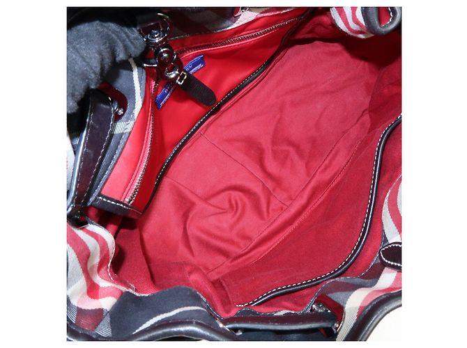 Borsa Tote BURBERRY Blue Label Nova Plaid in nylon e pelle Rosso Nero - vista 22