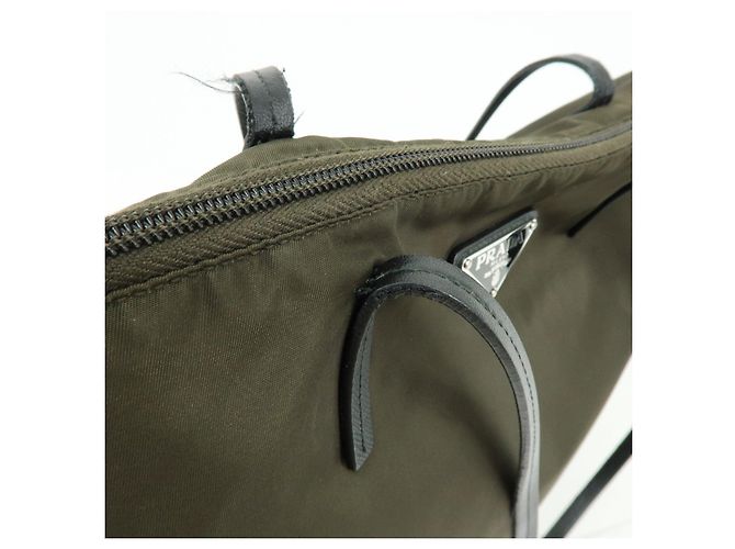 Borsa Tote e Borsa a Tracolla PRADA in Nylon con Logo Triangolare Khaki Black 1BG052 - vista 10