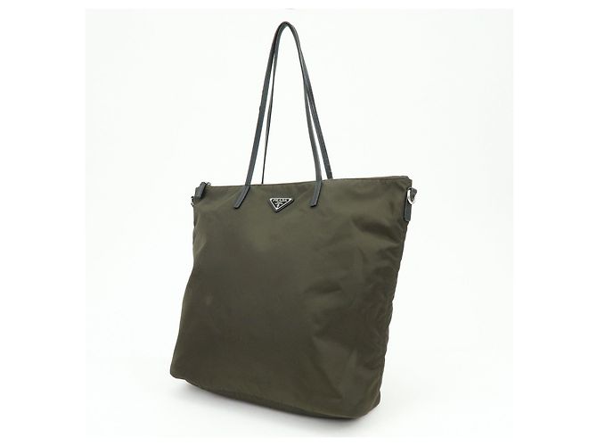 Borsa Tote e Borsa a Tracolla PRADA in Nylon con Logo Triangolare Khaki Black 1BG052 - vista 3