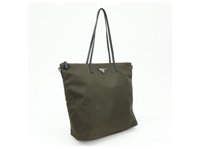 Borsa Tote e Borsa a Tracolla PRADA in Nylon con Logo Triangolare Khaki Black 1BG052 - vista 4