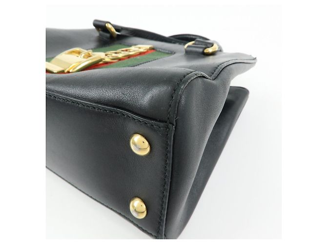 GUCCI Sylvie Sherry Canvas Leather 2Way Shoulder Bag Black 460331 - vista 11