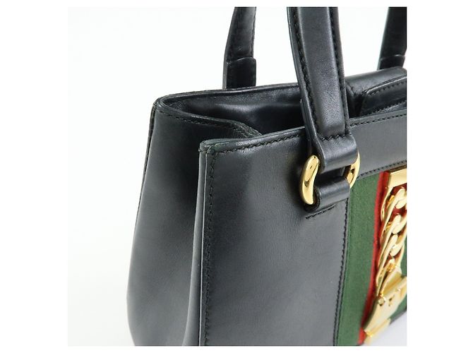 GUCCI Sylvie Sherry Canvas Leather 2Way Shoulder Bag Black 460331 - vista 14