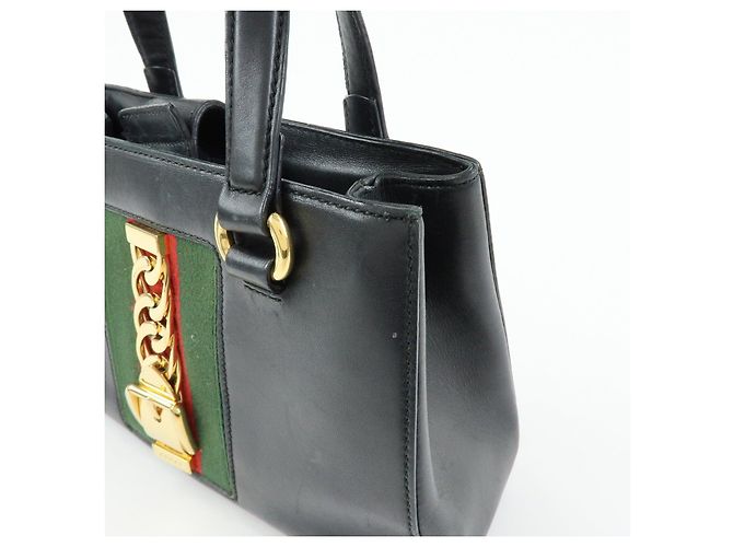 GUCCI Sylvie Sherry Canvas Leather 2Way Shoulder Bag Black 460331 - vista 15