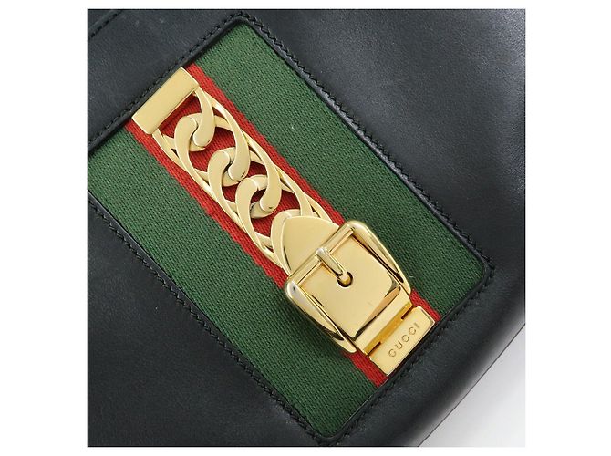 GUCCI Sylvie Sherry Canvas Leather 2Way Shoulder Bag Black 460331 - vista 18