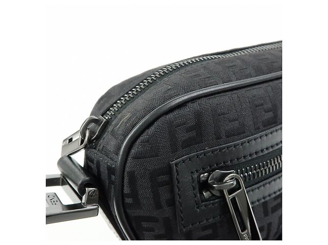 Borsa a tracolla FENDI Zucchino Canvas Leather Black 8BR324 - vista 14