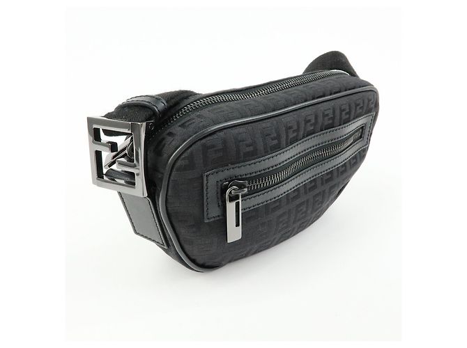 Borsa a tracolla FENDI Zucchino Canvas Leather Black 8BR324 - vista 4