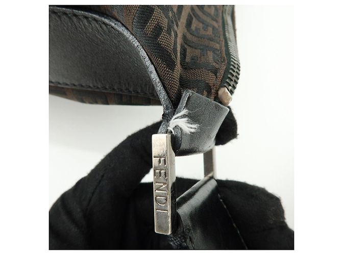Borsa a tracolla FENDI Zucca Canvas Leather Brown Black 7VA003 - vista 7