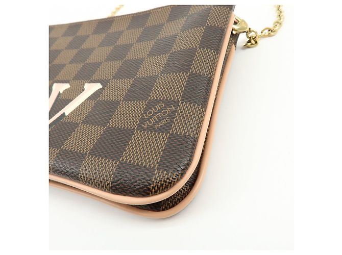 Louis Vuitton Damier Ebene Pochette Double Zip Rose Ballerine N60254 - vista 10