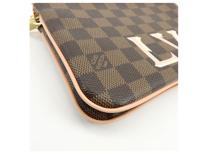 Louis Vuitton Damier Ebene Pochette Double Zip Rose Ballerine N60254 - vista 11