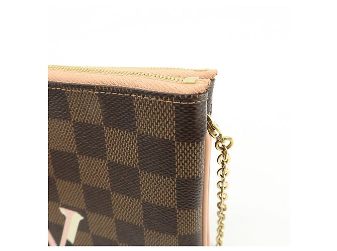 Louis Vuitton Damier Ebene Pochette Double Zip Rose Ballerine N60254 - vista 14