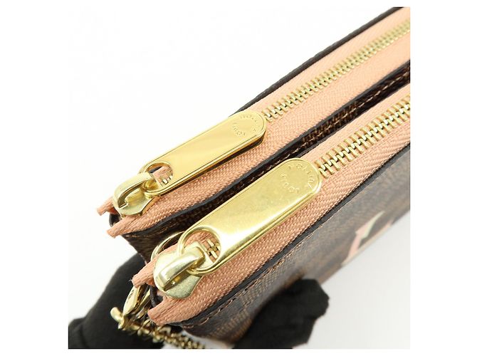 Louis Vuitton Damier Ebene Pochette Double Zip Rose Ballerine N60254 - vista 19