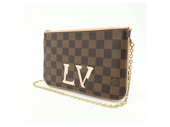 Louis Vuitton Damier Ebene Pochette Double Zip Rose Ballerine N60254 - vista 3