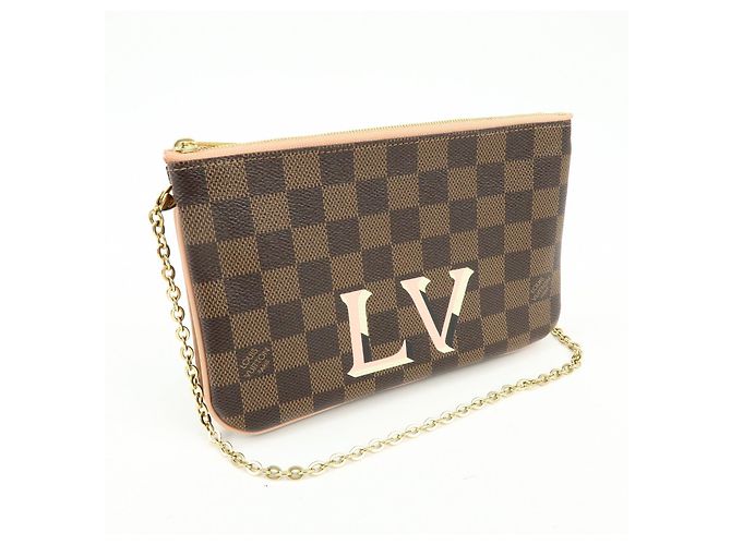 Louis Vuitton Damier Ebene Pochette Double Zip Rose Ballerine N60254 - vista 4