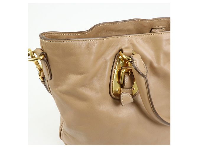 PRADA Borsa a mano e a tracolla 2Way in pelle di vitello morbida Light Brown BN1902 - vista 18