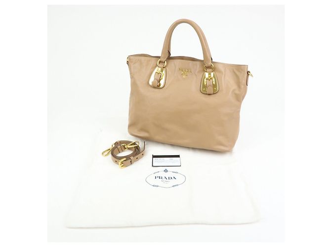 PRADA Borsa a mano e a tracolla 2Way in pelle di vitello morbida Light Brown BN1902 - vista 24