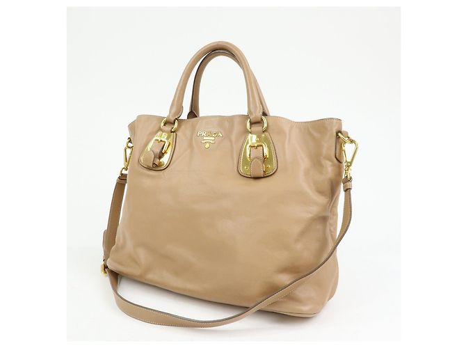 PRADA Borsa a mano e a tracolla 2Way in pelle di vitello morbida Light Brown BN1902 - vista 3