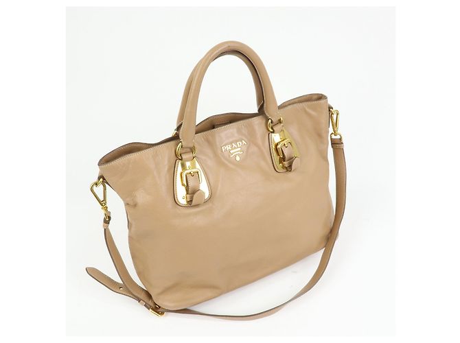 PRADA Borsa a mano e a tracolla 2Way in pelle di vitello morbida Light Brown BN1902 - vista 4
