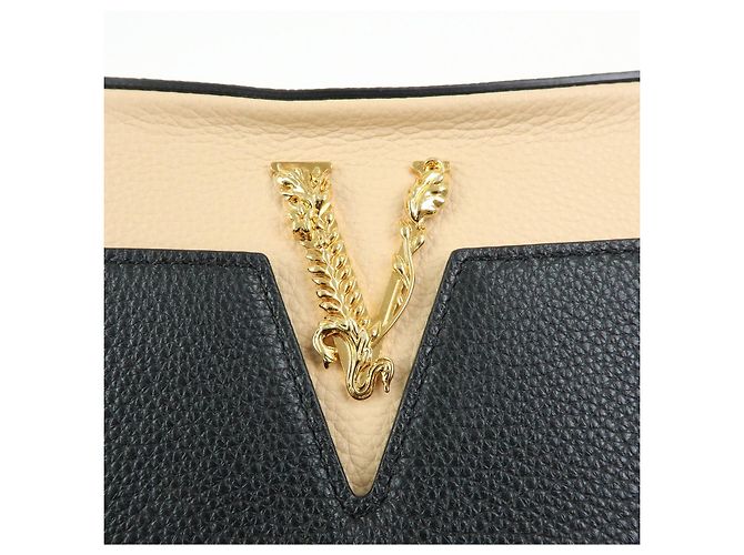 Borsa a tracolla in pelle VERSACE Virtus Nero Beige - vista 13