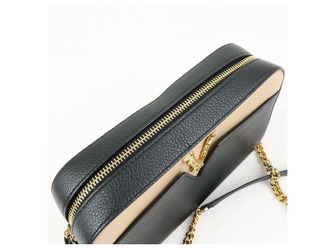 Borsa a tracolla in pelle VERSACE Virtus Nero Beige - vista 17