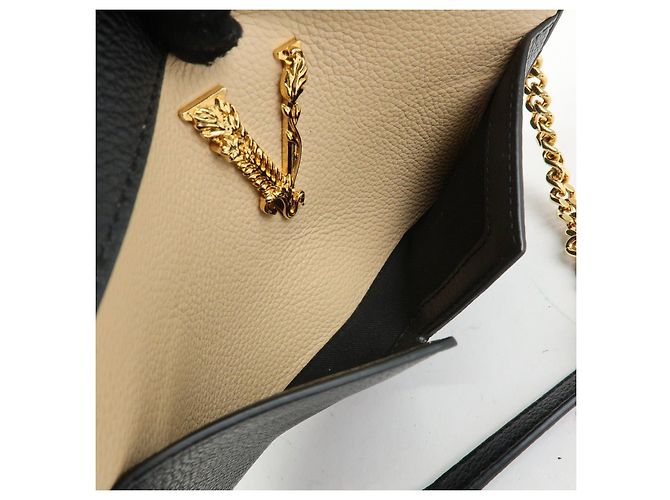 Borsa a tracolla in pelle VERSACE Virtus Nero Beige - vista 18