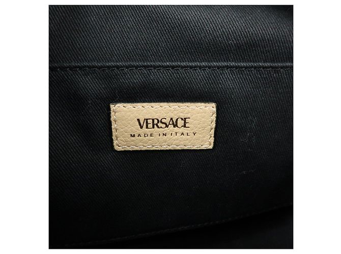 Borsa a tracolla in pelle VERSACE Virtus Nero Beige - vista 23