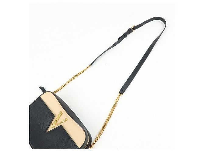 Borsa a tracolla in pelle VERSACE Virtus Nero Beige - vista 6