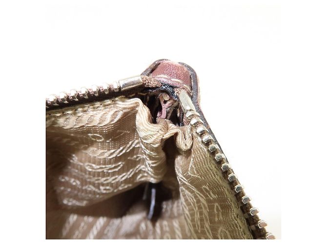 Necessaire in pelle jacquard con logo PRADA Beige Brown - vista 18