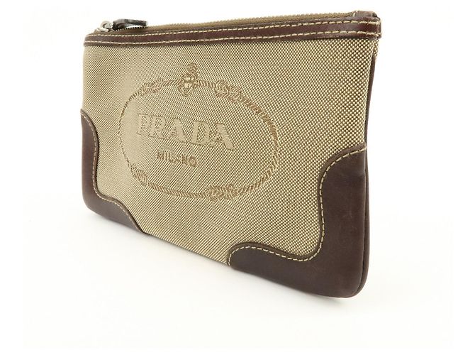 Necessaire in pelle jacquard con logo PRADA Beige Brown - vista 3