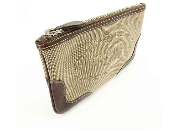Necessaire in pelle jacquard con logo PRADA Beige Brown - vista 4