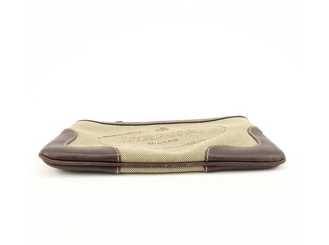 Necessaire in pelle jacquard con logo PRADA Beige Brown - vista 5