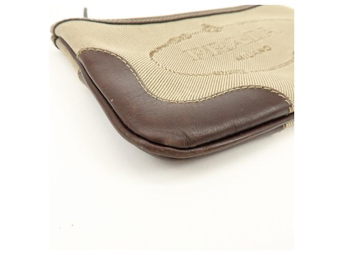 Necessaire in pelle jacquard con logo PRADA Beige Brown - vista 6